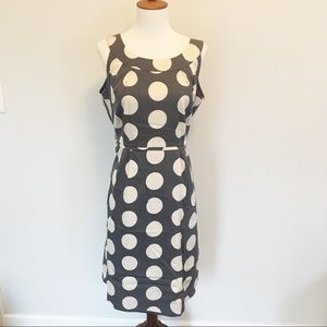 Boden Silk Grey w/ Cream Polka Dot Dress